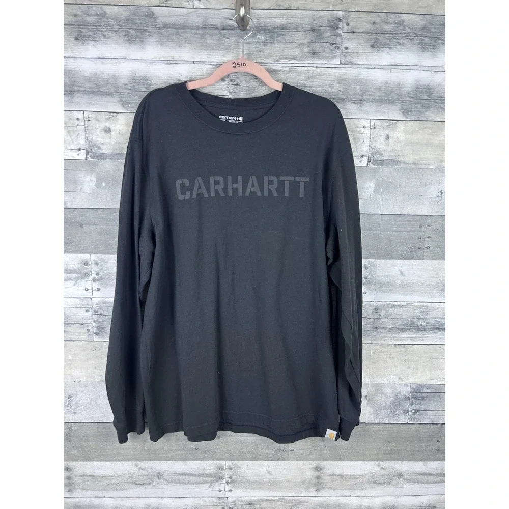 Carhartt Shirt Mens Medium Black Long Sleeve Loose Fit Spell Out Logo Workwear